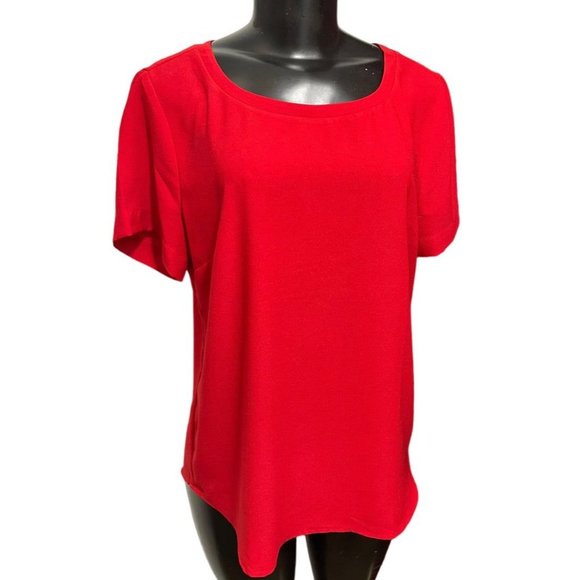 Medium Ann Taylor Short Sleeve Round Neck Blouse Red Pullover - Picture 9 of 10